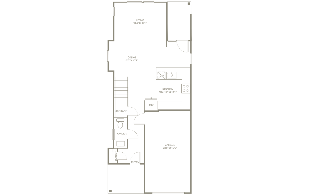 C4 - Townhome - 3 bedroom floorplan layout with 2.5 bathrooms and 1583 square feet (Floor 1, 2D)