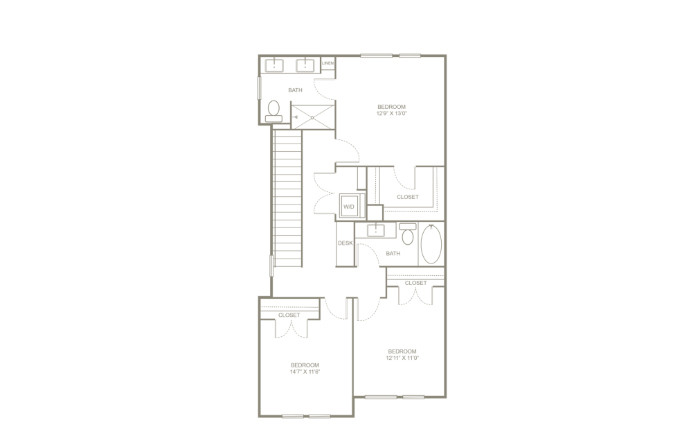 C4 - Townhome - 3 bedroom floorplan layout with 2.5 bathrooms and 1583 square feet (Floor 2, 2D)